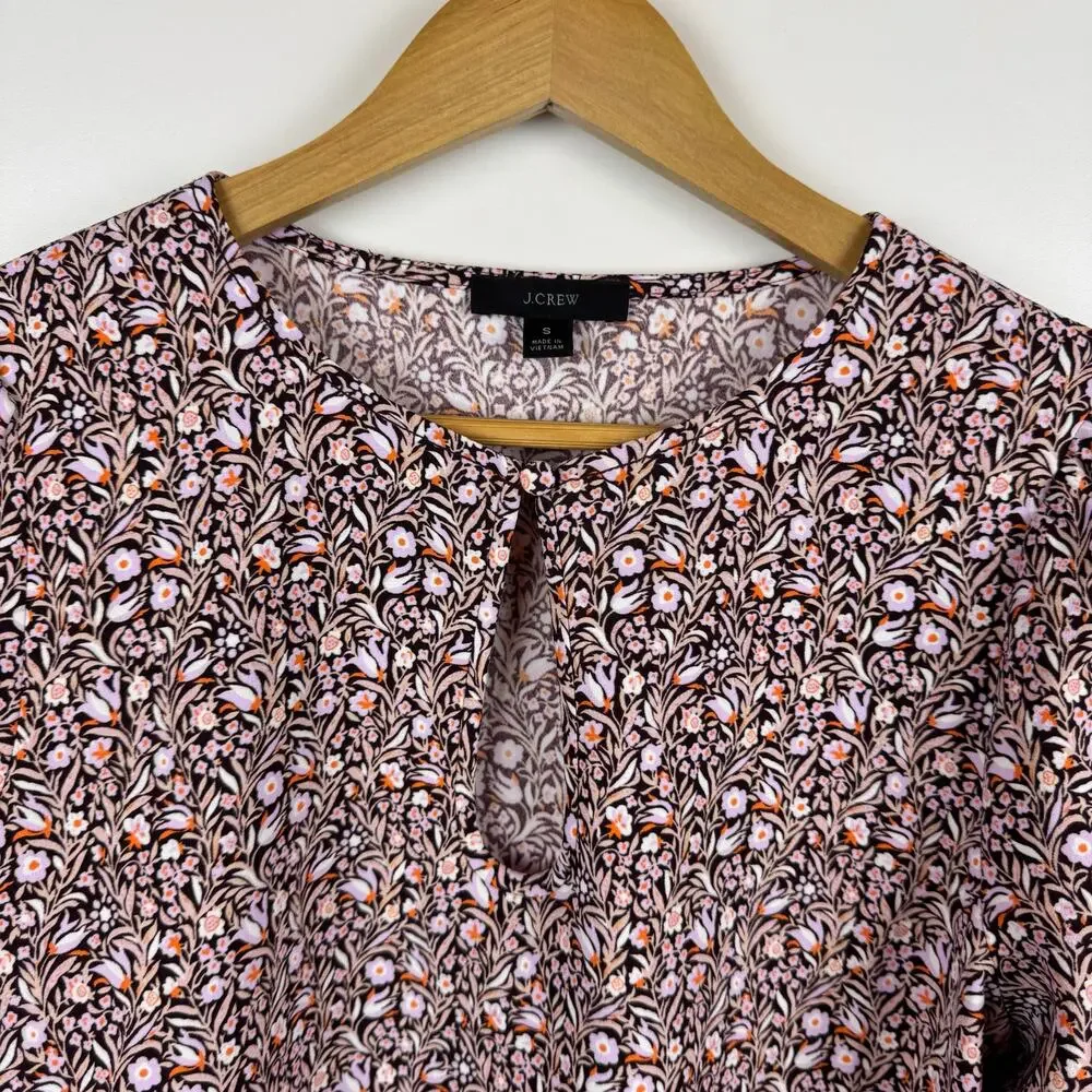 J Crew Womens Puff Sleeve Crepe Top in Floral Flourish Sz S | Feminine‎ Preppy